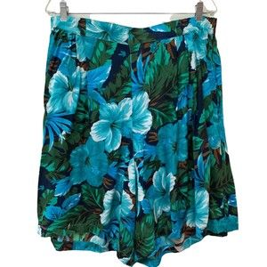 Vintage Rayon Bright Floral Hawaiian Cruise Culotte‎ Shorts Plus Size 2X NEW NOS